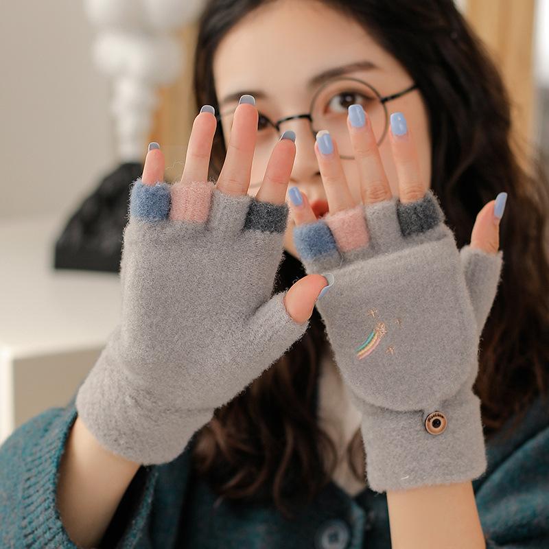 Flip Gloves Cute Winter Gloves Half-finger Gloves Warm For For Students School Use Outdoor Activities