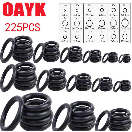 Ассортимент уплотнительных колец 225 шт. – резиновые уплотнители, устойчивые к маслу и воде, различных размеров для автомобильной и машиностроительной промышленности