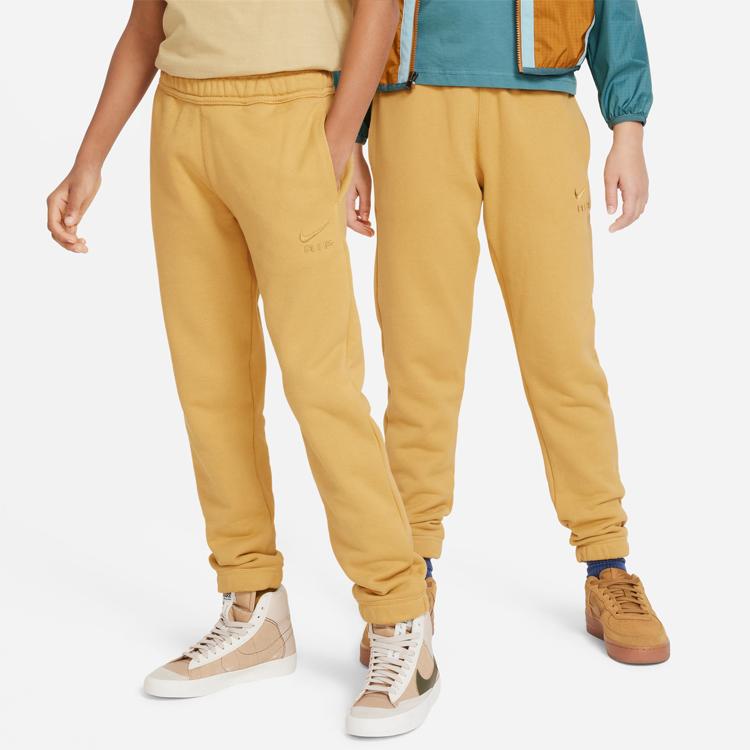 Nike Однотонные вязаные спортивные штаны с вышивкой логотипа и манжетами для детей, бежевый цвет, DX5130-725