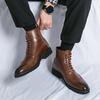 Men Brogues Boots Motorcycle Casual Ankle Boots Wingtip Dress Formal High Top Black Leather Boots Over Sized