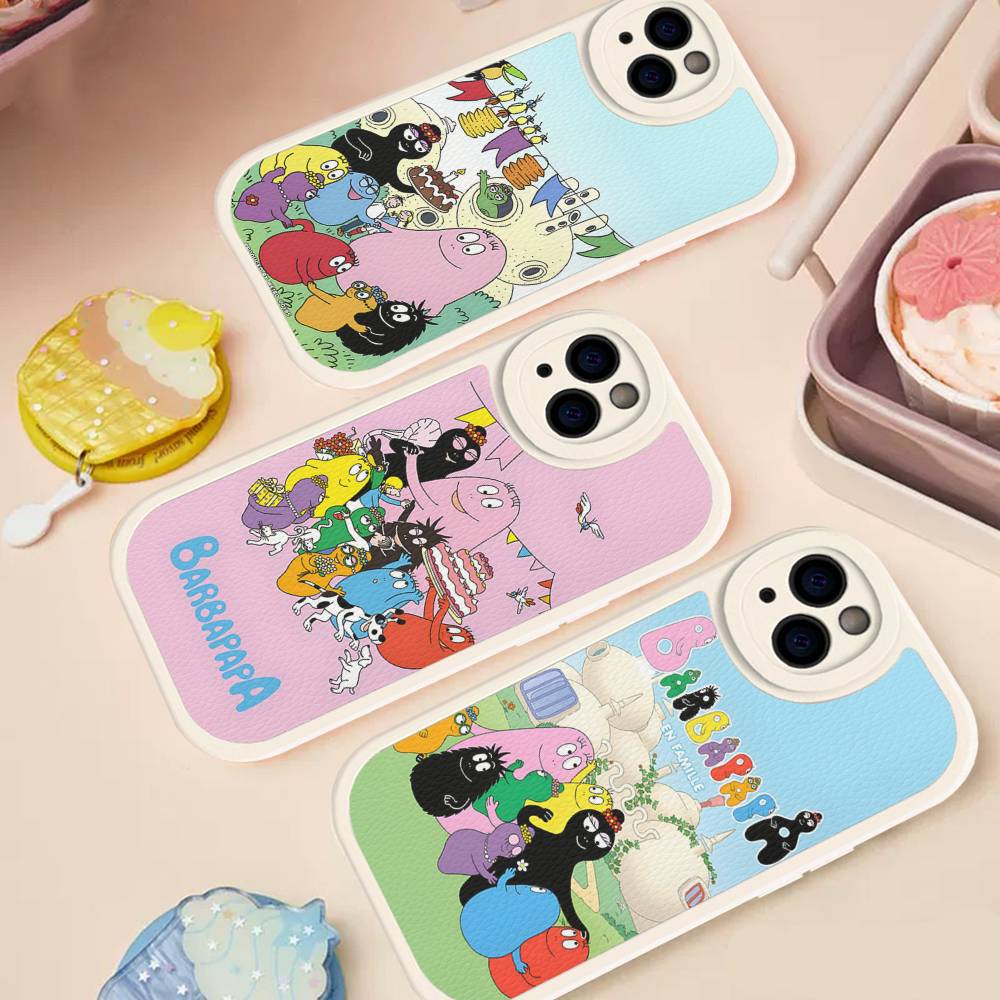 Cartoon Barbapapa Phone Case For IPhone 16 15 14 13 12 11 Pro Max Plus Leather Soft Cover