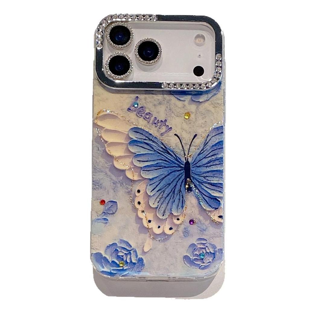 Чехол Rose Blue & White Butterfly для iPhone 17 Pro Max - Стильный новый 15 Pro для женщин