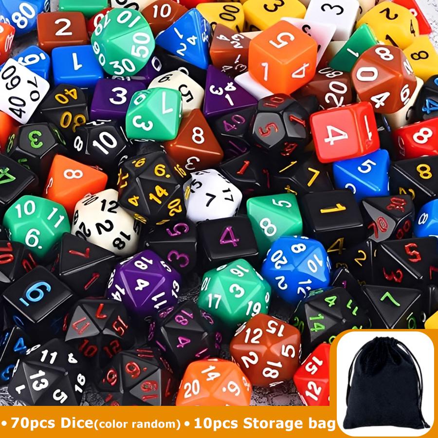 70pcs Polyhedral Dice Set with Black Storage Bag Color Number Polyhedra Dice RPG D&D Role-playing Games Accessories