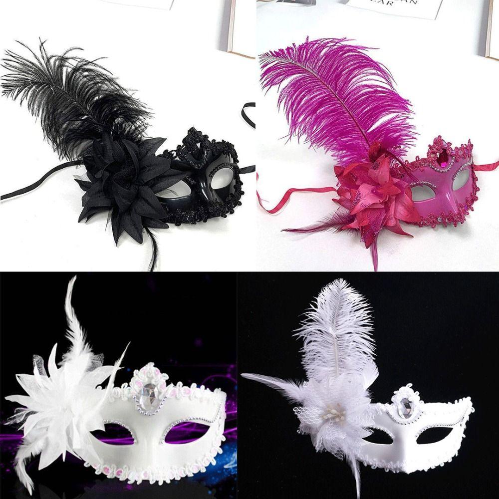 Flower Feather Mask Rhinestone Masquerade Ball Mask Creative Half-Face Mask Women's Event