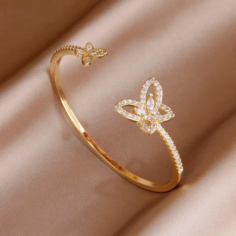 Korea&Japanese Delicate Double Layer Charm Bangles for Women Fashion Brand Jewelry Crystal Heart Bracelets Accessories