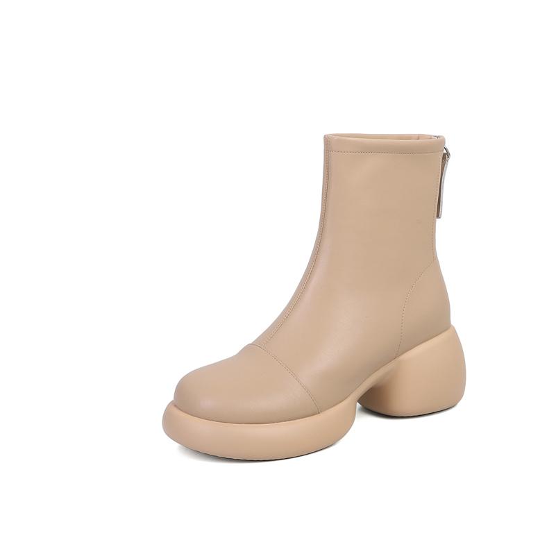 Meotina Женские ботильоны из натуральной кожи с круглым носком и платформой, короткие ботинки на высоком каблуке и молнии, женская модная обувь, осень-зима