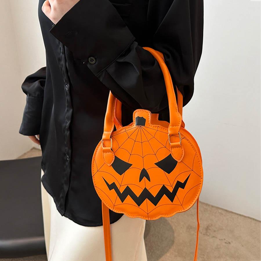Halloween Single-shoulder Bag Color-blocking Hand-held Women's Bag Simple PU Leather Crossbody Pumpkin Bag CLE