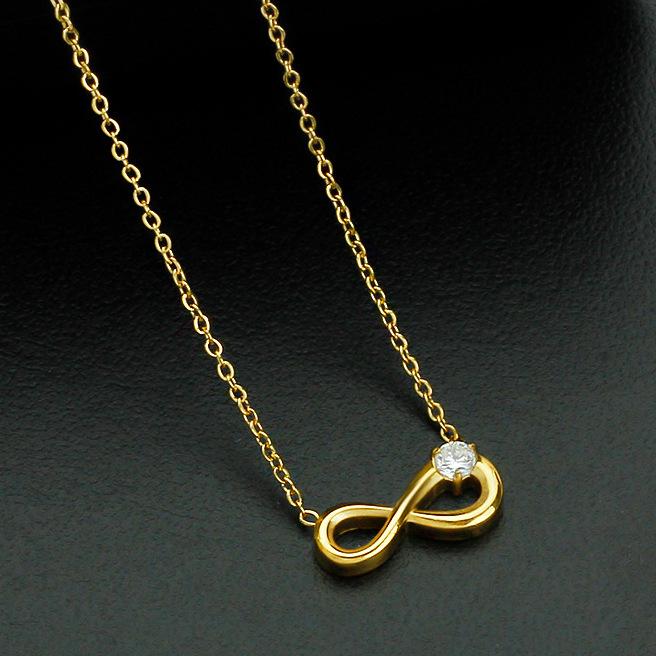 Stainless Steel Light Luxury High-End Sporty Micro-Inlaid Zircon Lucky Number Bamboo Pendant Necklace Accessory Infinite Loop