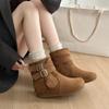 Fashion Suede Booties Autumn New Round Toe Sleeve Metal Buckle Non-Slip Wear-Resistant Flats