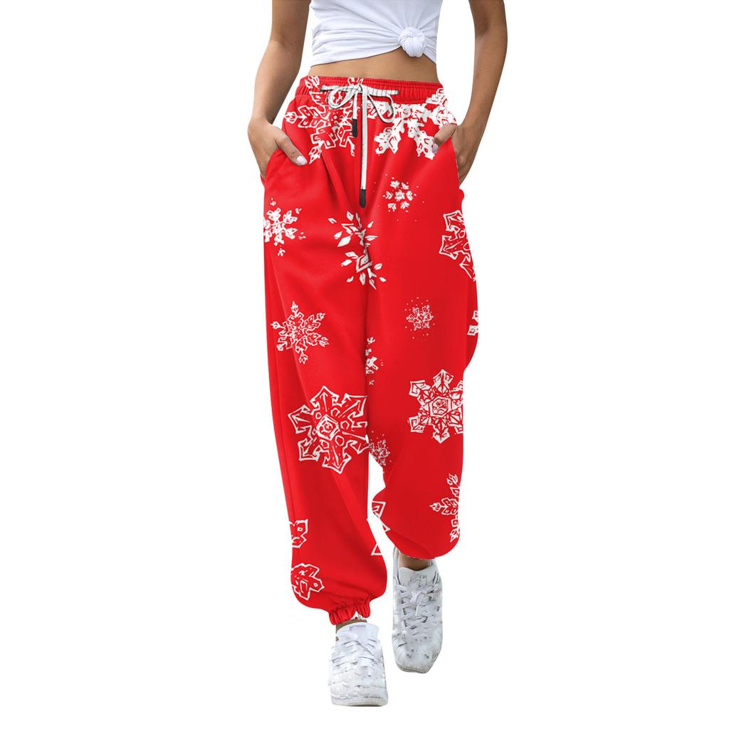 Women's Casual Fashion Christmas Printed Casual Sweatpants Elastic Waist Drawstring Pants