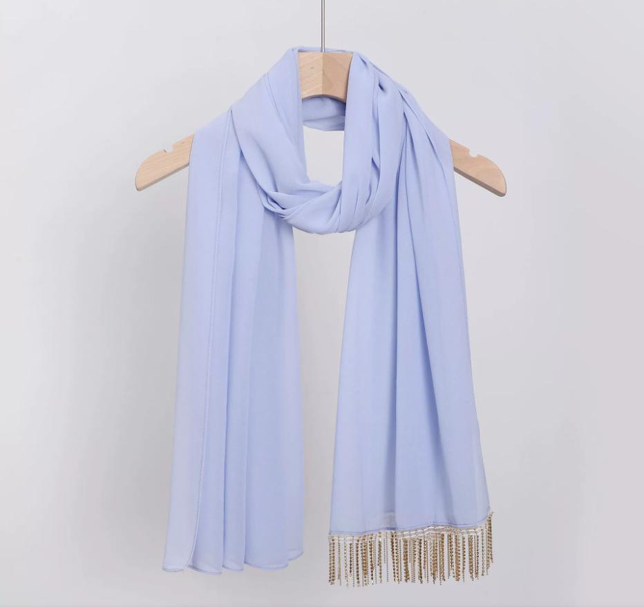 Fashion Muslim Chiffon Hijabs With Chains Diamonds Glitter Shimmer Long Shawls Headscarf Wraps Islamic Headband Turban Scarves