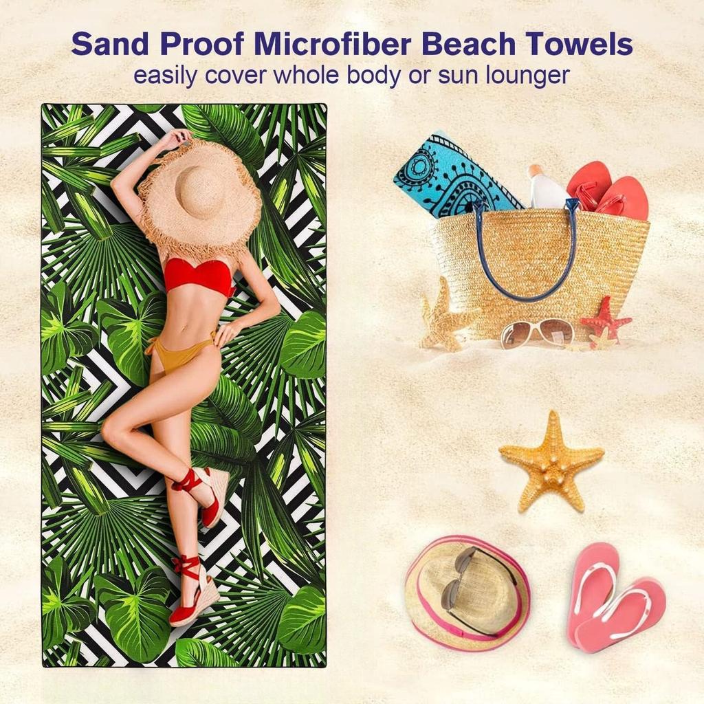 Green leaf pattern Beach Towel for Family stuffs friend Gift Quick-Dry Sand free For Bath Yoga Beach Camping Swimming GYM Travel