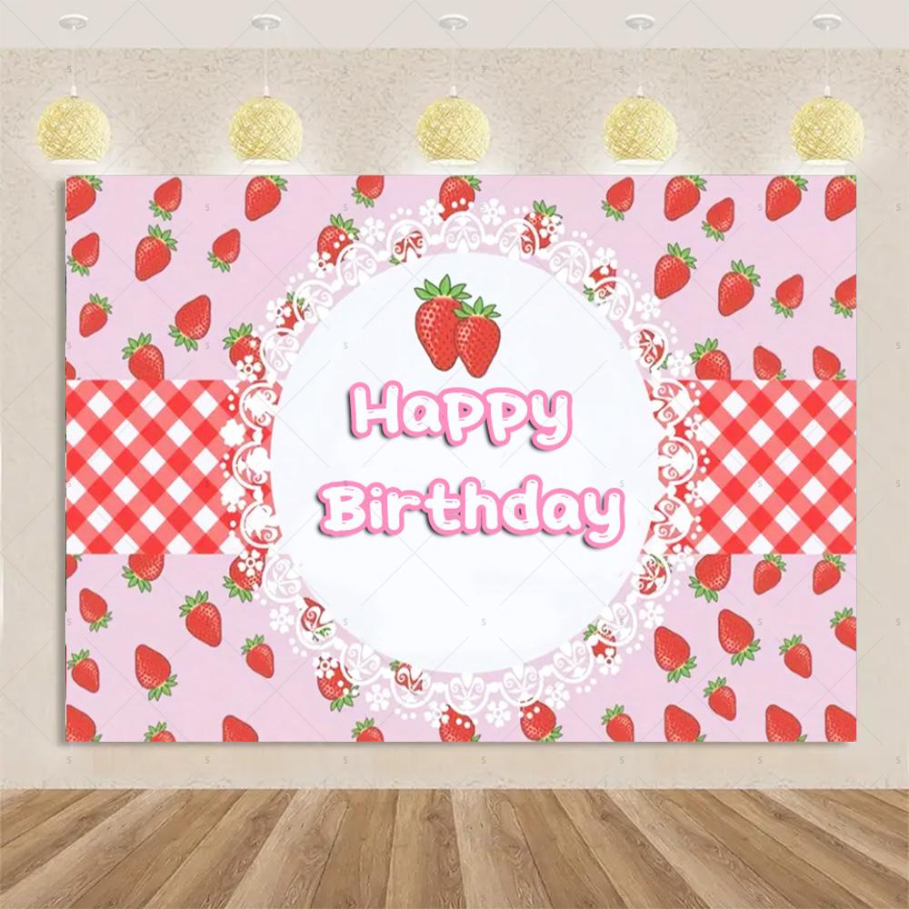 Strawberry Background Banner Fruit Ballon Backdrop Supplies Pink Girl Birthday Party Decorations Baby Shower Photography Props
