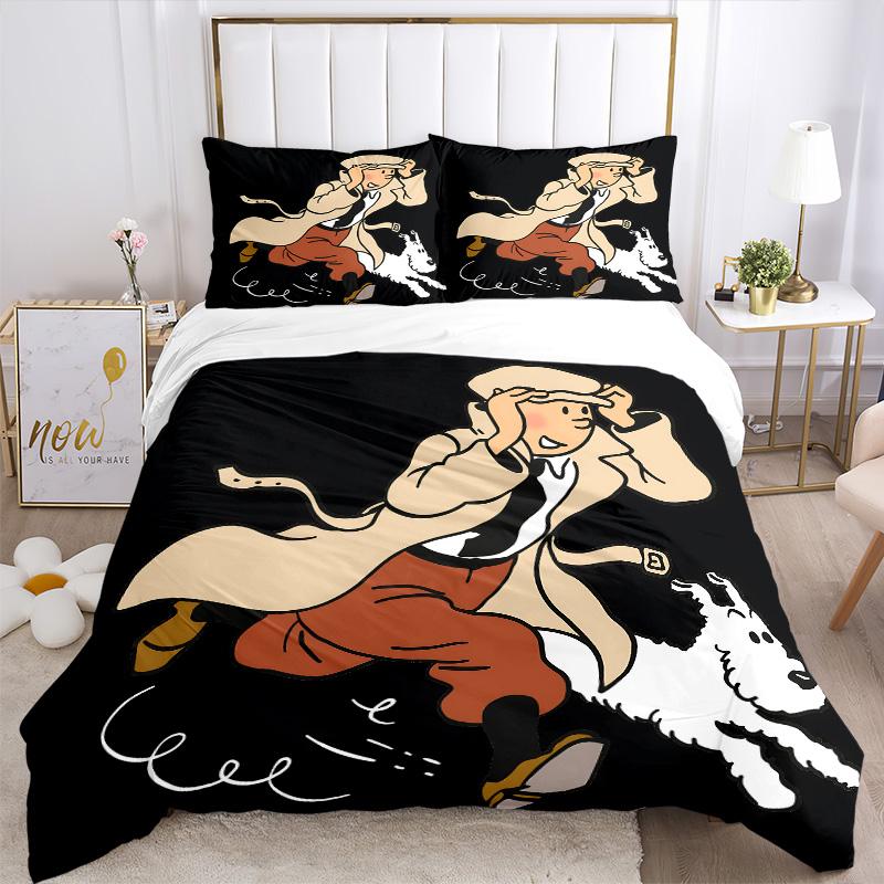 Tintin'S Dynamic Adventure Print 3Pcs Bedding Setduvet Cover With 2 Bedropillowcase Home Birthday Gift