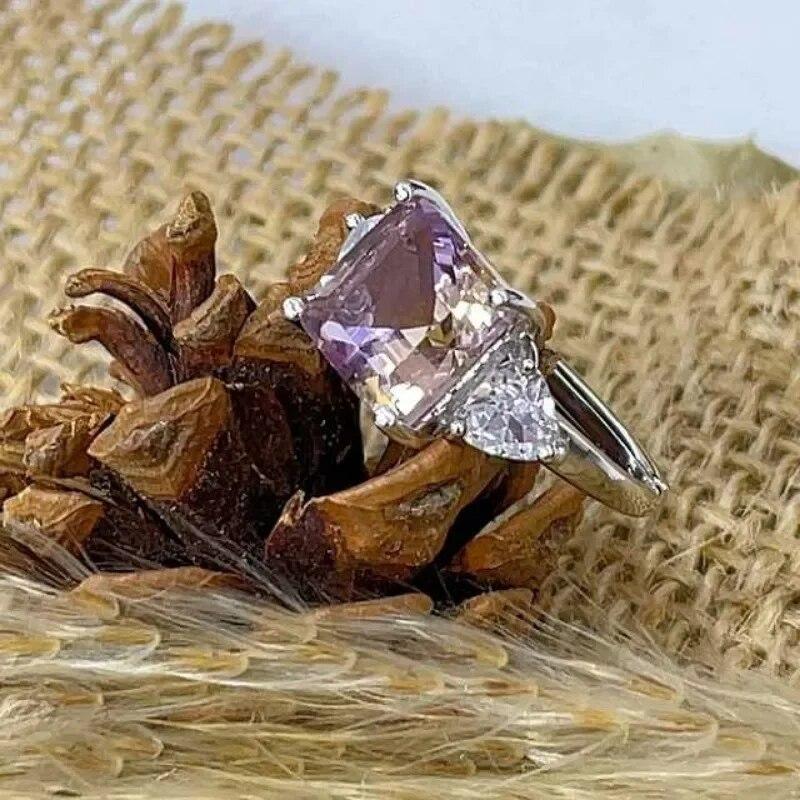 SACEGEMS 9*9MM Natual Ametrine Rings for Women 925Sterling Silver Wedding Party Fine Jewelry Festival Gift