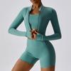 Quick-Dry Two-Piece Yoga Set: Long-Sleeve Zip-Up Jacket & Shorts for Outdoor Training and Running