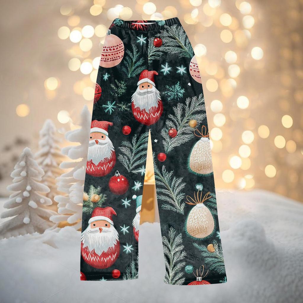 Women Autumn Winter Pants Full Length Long Trousers Christmas Printed Pants
