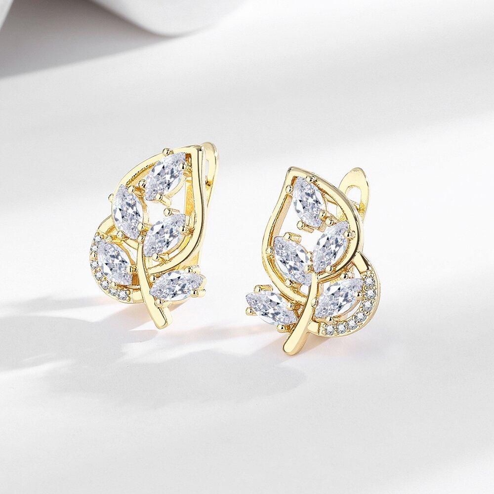 Micro-Set U-Shaped Zircon Ear Buckle Fashionable Leaf Diamond-Set Earrings Middle Eastern Style Earrings for Women Jewelry Accessories