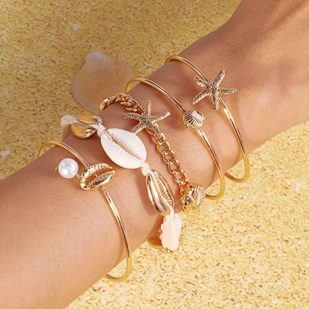Colorful Ocean Style Hand Chain Sweet Bohemia Bracelet Set Vintage Starfish Shell Bracelet  Beach