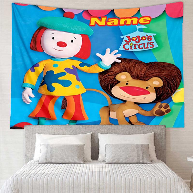 Custom Name JoJo's Circus Print Tapestry, Backdrop, Easy Setup, Ideal for Bedroom, Office & Living Room, with Aesthetic Wall Hanging Decor.