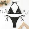 2Pcs/Set Women Sexy Bikini Set Bronzing Surface Halter Bra Lace-up Briefs Set Quick Drying Swimsuit Beachwear