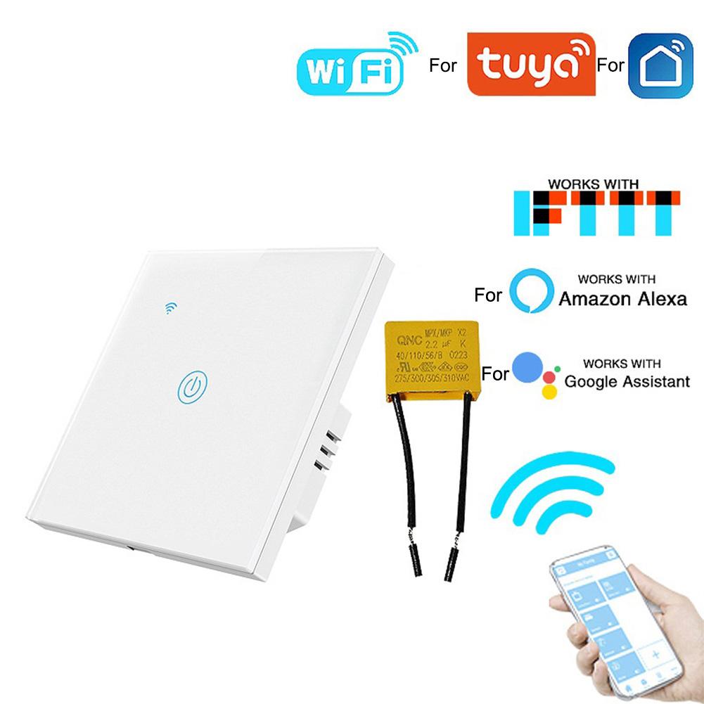 Для совместимого с Tuya одноклавишного WiFi-выключателя света, тип EU 86, панель из закаленного стекла, поддержка приложения в реальном времени и на нескольких языках
