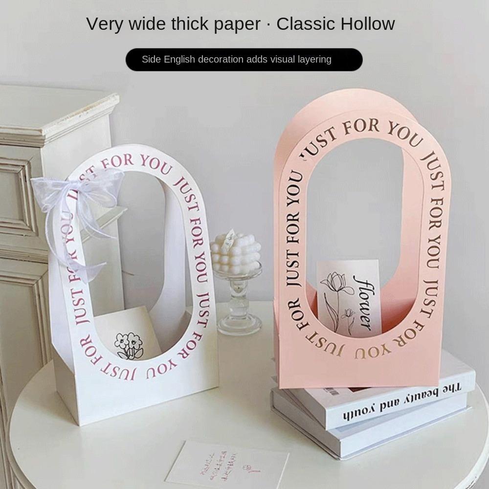 Valentine Day Flowers Packing Box with Handle Handheld Flower Basket Practical Flower Basket