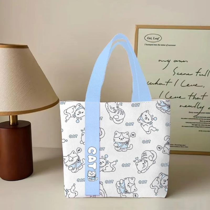Cute Open Top Tote Fashionable Cartoon Bag for Women Versatile Canvas Shoulder Bag for Commuting