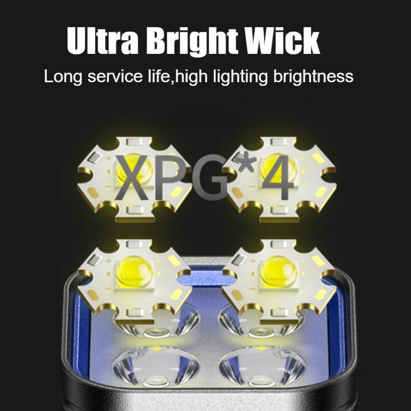 Перезаряжаемый светодиодный фонарик с 3 режимами, быстрая зарядка Type-C, 4 светодиодный фонарь, портативный фонарик для ночной работы и использования в чрезвычайных ситуациях