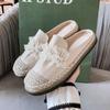 Fashion String Beaded Espadrilles Women Slippers Flat Heel Slides Ladies Shoes Cover Toe Mules Pantuflas Flipflops Slip On Femme Sandals
