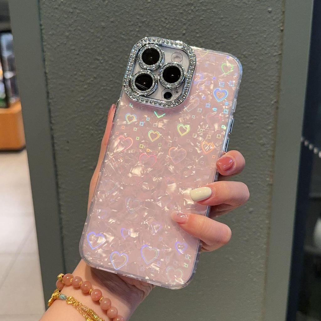 Shell Pattern Rhinestone Precision Hole Case for iPhone 17 Pro Max, Compatible with Apple 15, Premium Feel, Fits 14/13 Pro