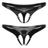 Мужские стринги с вырезами спереди, стринги из лакированной кожи с мокрым эффектом, нижнее белье с низкой посадкой и Т-образной спинкой