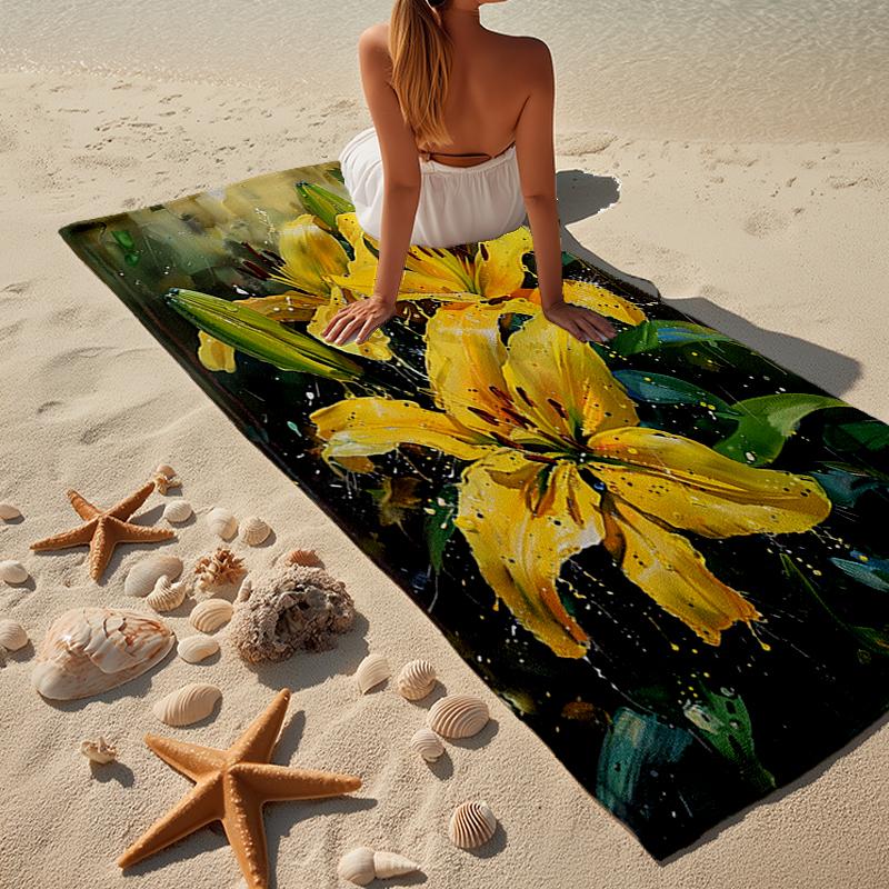 Golden Lily Bloom Beach Towel, Super Soft Microfiber, Gift for Her/Him, Birthday, for Pool, Beach, Travel, Home Decor Fan gifts