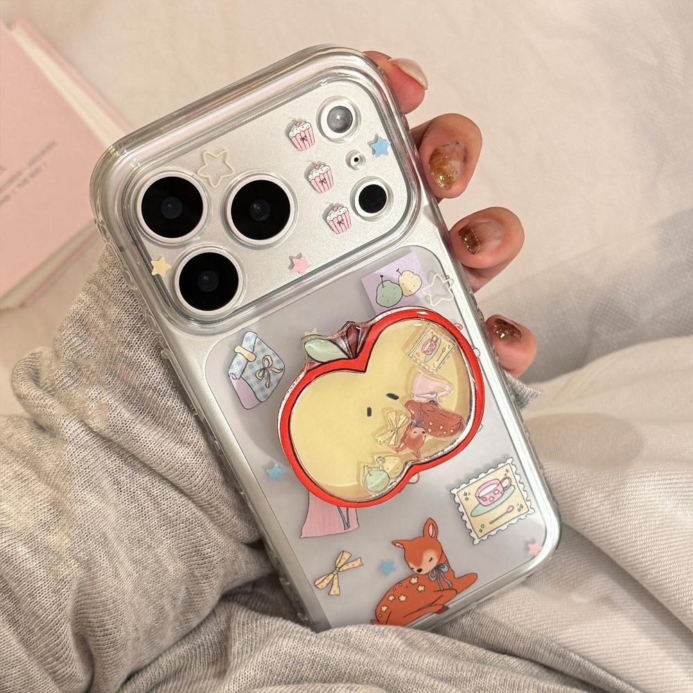 Красное Яблоко Олень Качающаяся Подставка 16 Pro Max Чехол для Телефона для IPhone 17, 12 Прозрачный, 15 Мультяшная Серия