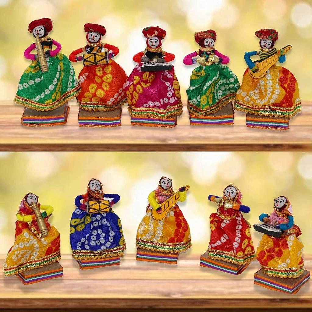 New Rajasthani Multicolor Musician Bawla Puppets Idol, Set of 10, (5 Male & 5 Female)
