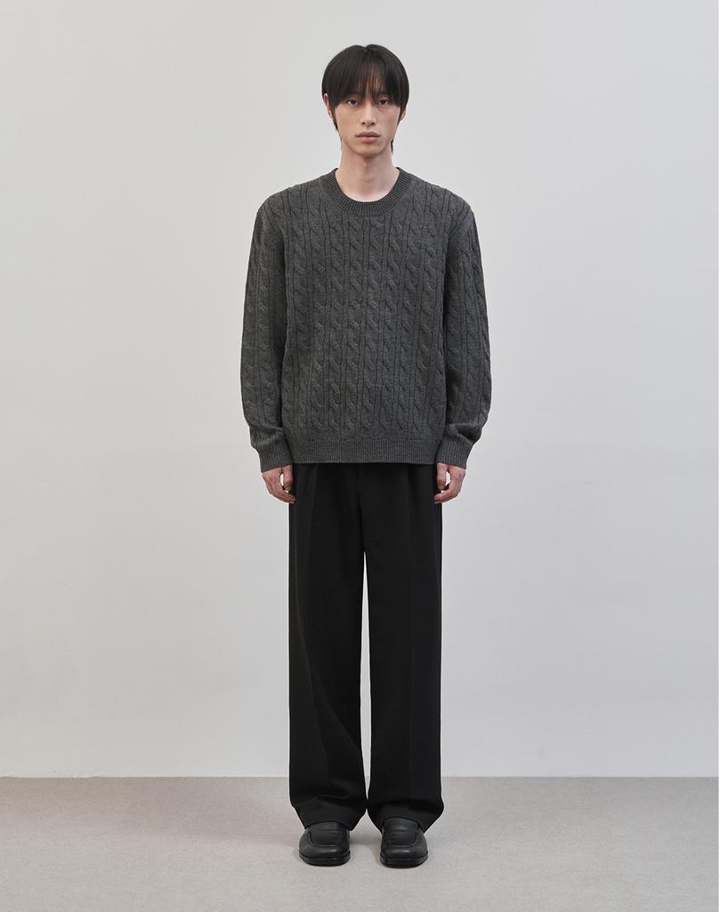 WORK ON BODY OFF Tresso Semi-Overfit Cable Long Sleeve Knit [Charcoal]