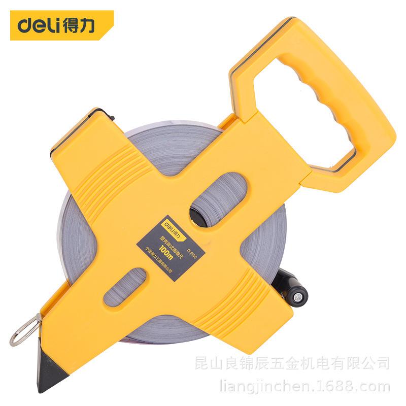 Стальная рулетка Deli Tools DL9030 с высокой точностью в пластиковом корпусе - Метрические размеры, 50/100 м
