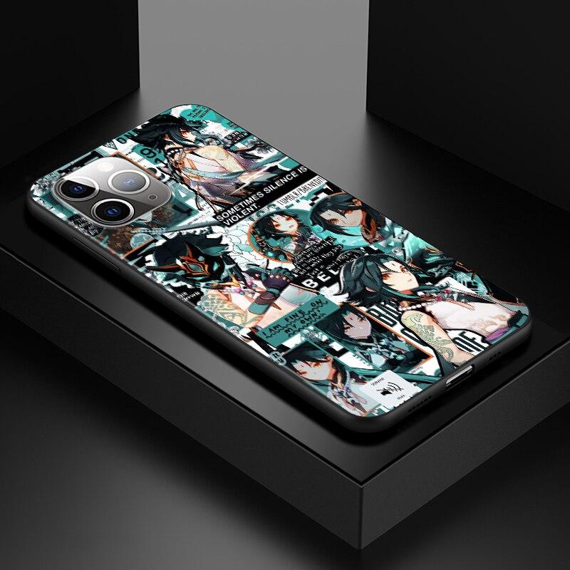 Genshin Impact для Apple iPhone 13 12 11 SE XS XR X 7 8 6 5 S mini Plus Pro MAX 2020, мягкий черный чехол для телефона