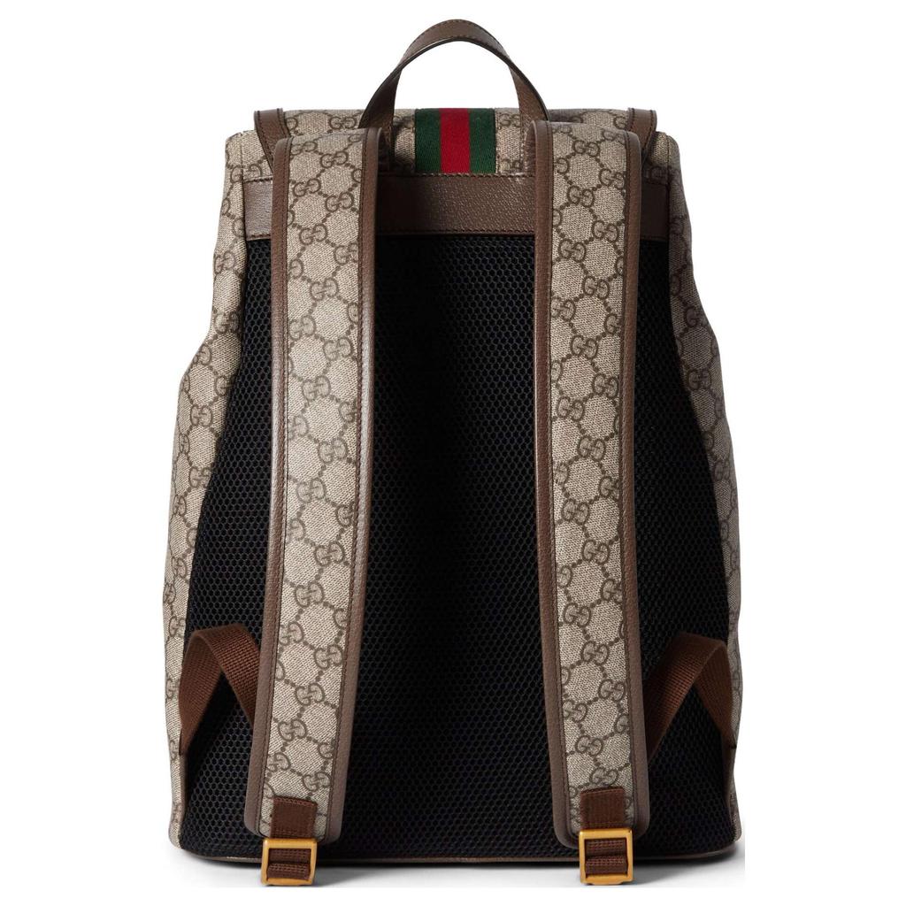 Gucci Ophidia Золотой Тон Аксессуары Двойная Буква G Логотип Холст и Кожаная Отделка Рюкзак Маленький Мужской рюкзак Коричневый 792114-FADMF-9794