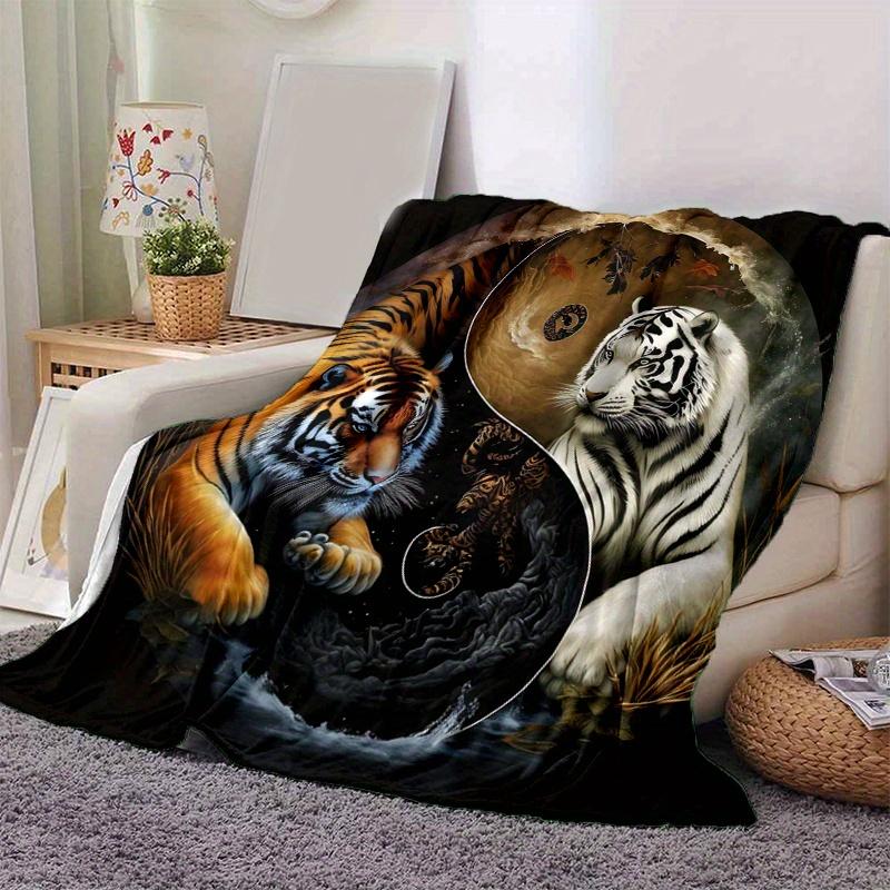 1pc Orange and White Tigers In Balance Blanket Perfect for Home Decor,Living Room, Travel, Camping, Car Blankets