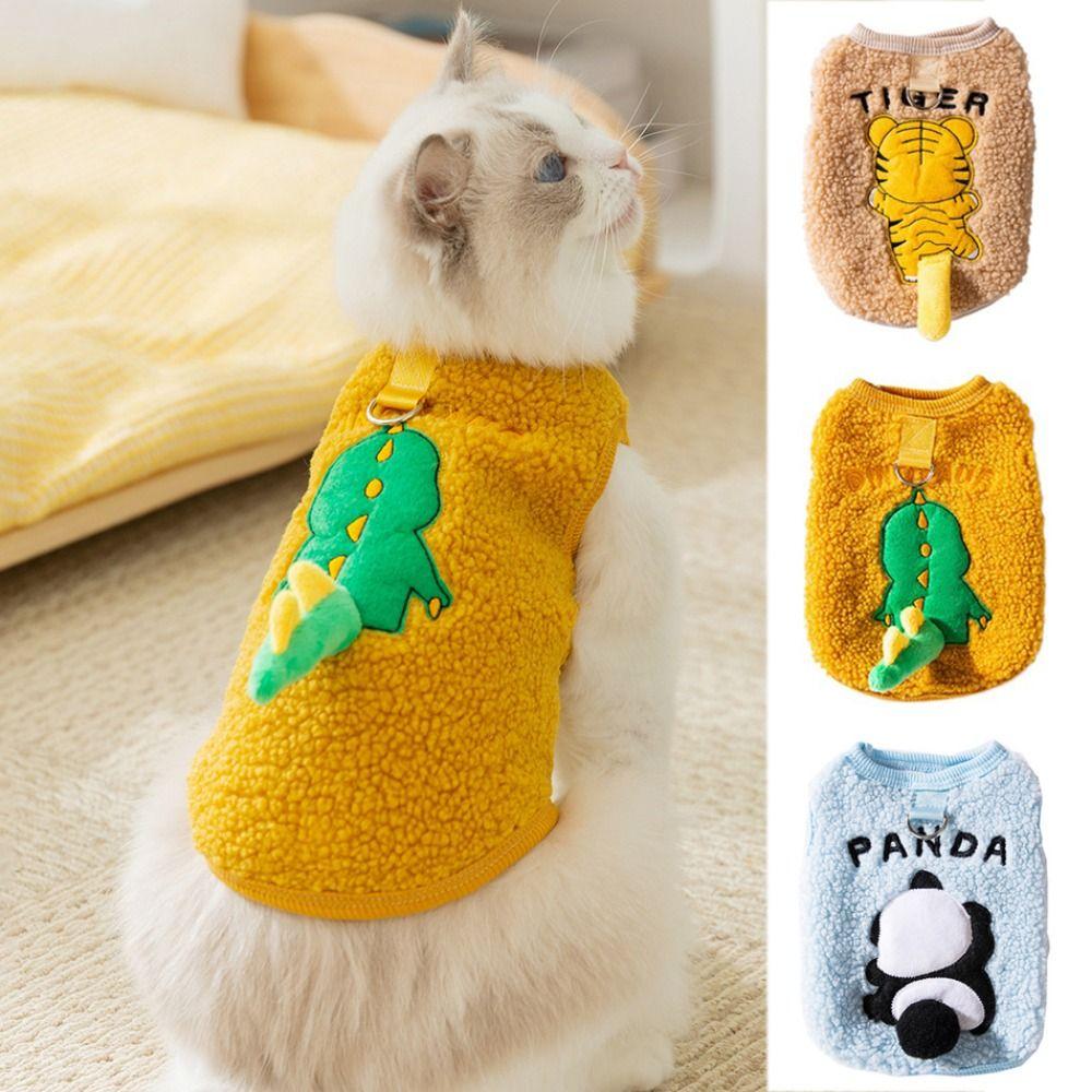 Теплый плюшевый жилет для собак с изображением динозавра, зимняя одежда для кошек, двуногая одежда для кошек и собак