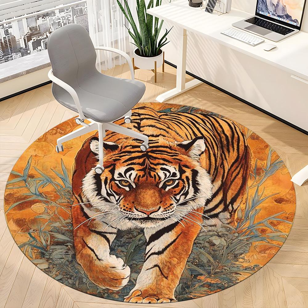 1pc Tiger Print Chair Carpet for Office Non-Slip Mat for Office - Decorative Floor Mat yy251030244