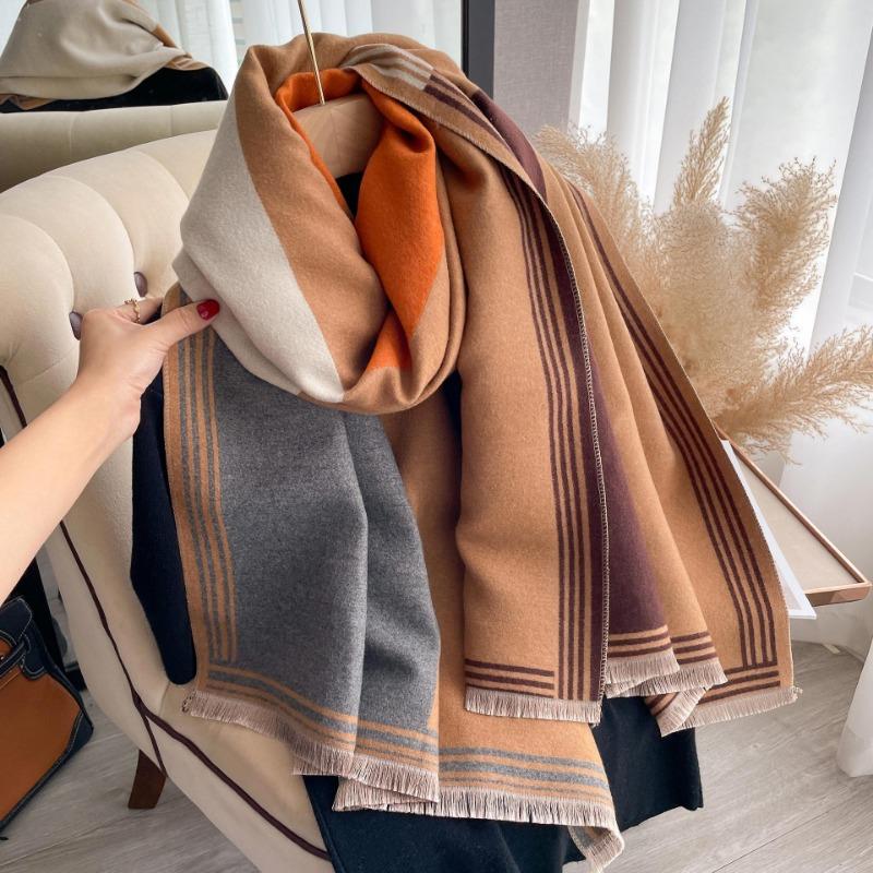 New Fashion Luxury Color Blocking Scarf Women Soft Warm Wraps Ladies Blanket Foulard Winter Fall Imitation Cashmere Shawl Female