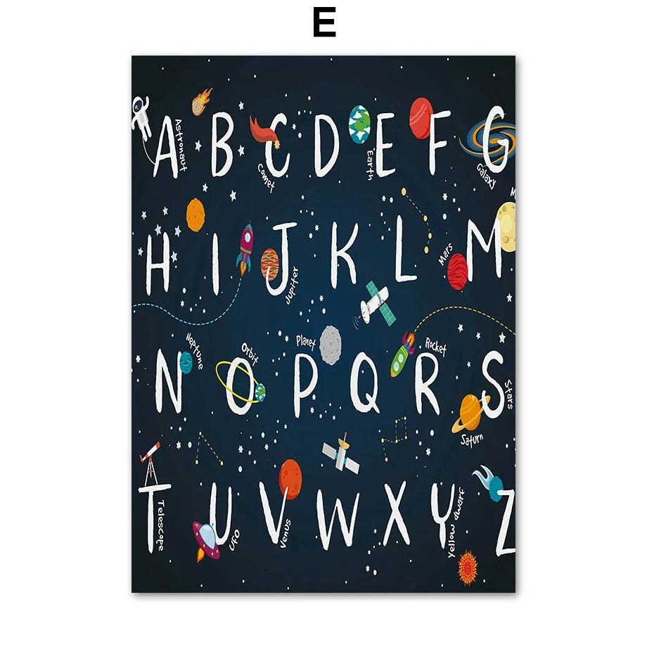 1Pcs Wall Art Canvas Painting Cartoon Astronaut Interior Paintings Living Room Home Decor Space Numbers Letters Kindergarten No Frame