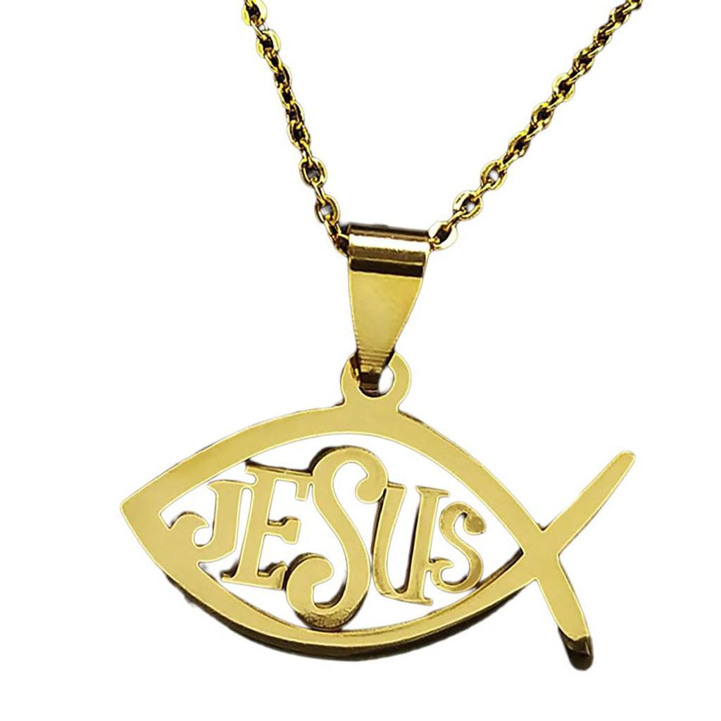 Ожерелье из нержавеющей стали с христианским символом Ихтис (рыба) Религиозный символ Христианские украшения Подвеска Украшения для женщин 50 см