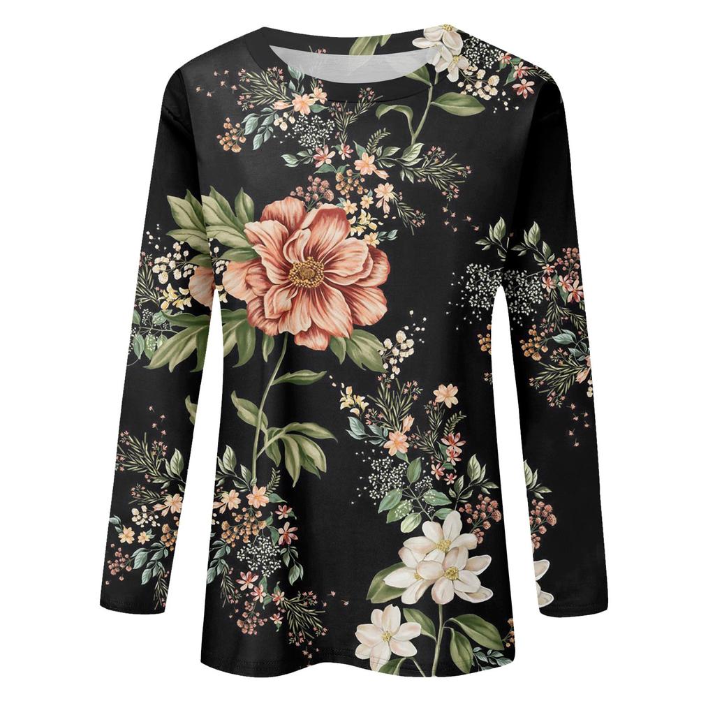 Женская модная повседневная футболка с круглым вырезом и длинным рукавом с принтом, топ