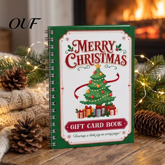 Creative Holiday Souvenir Book Christmas Gift Card Book, 7" x 5" Spiral Bound Merry Scrapbook for Cards Booklet, Greeting Album, Personalized