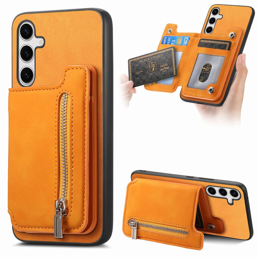 For Samsung Galaxy S25+ Case Magnetic Detachable Zipper Card Holder Leather Phone Back Cover
