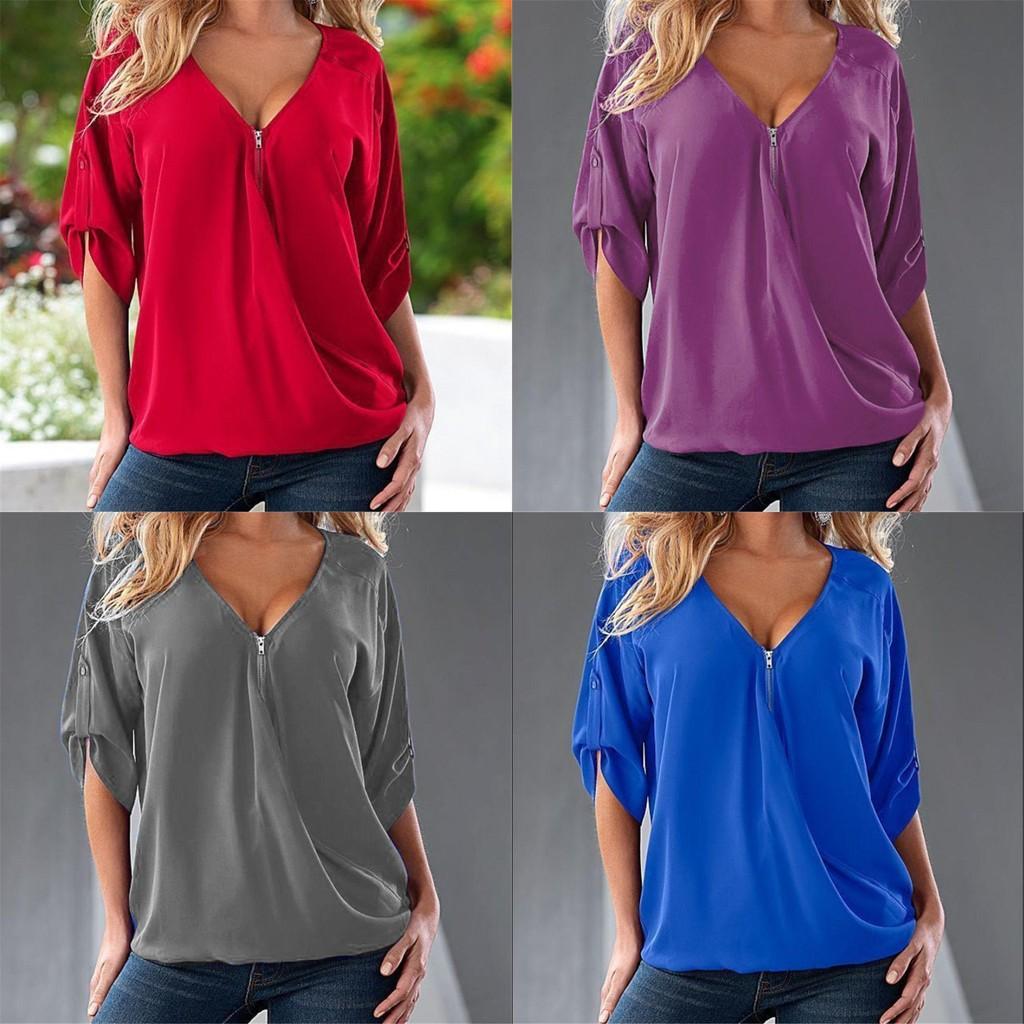 Relaxed Fit Polyester Long Sleeve Vneck Shirt For Women With Spliced Pattern Perfect For Spring