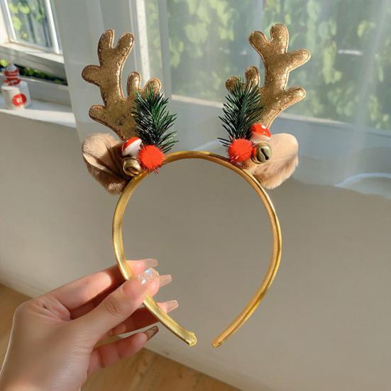 Рождественский ободок с рогом оленя, украшение в виде колокольчика из мультфильма, блестящий обруч для волос с пайетками, рождественский праздничный обруч для головы, аксессуар для вечеринки